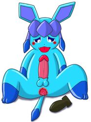 anthro anus blue_eyes blue_fur circumcised color eeveelution front_view furry furry_only generation_4_pokemon glaceon humanoid_penis male male_only nintendo nude penis pokemon pokemon_(species) simple_background sitting solo white_background