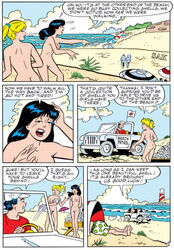 2girls archie_comics ass beach betty_and_veronica betty_cooper black_hair blonde_hair breasts multiple_girls nude page_2 pussy sak veronica_lodge