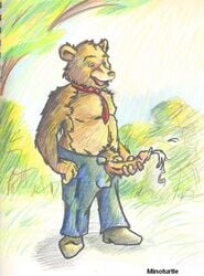 1boy 4_fingers anthro anthro_only balls_under_clothes bear bear_ears cheek_tuft chest_tuft child crotch_tuft cum day father_bear feral feral_only head_tuft holding_penis humanoid_penis little_bear lots_of_cum male_only masturbation minoturtle mouth_open nickelodeon outside pants post_orgasm pubic_hair sharp_teeth shirtless shoes surprised tagme tie two_tone_fur ursid young