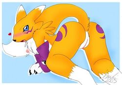 all_fours anthro back_view breasts color digimon female female_only fur furry nude pussy renamon solo tagme vulva