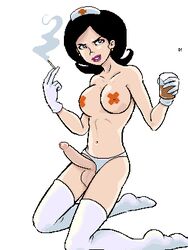 1futa balls breasts cigarette cleavage cosplay d! dickgirl doctor_girlfriend erect_nipples erection futa_only futanari intersex large_balls large_breasts large_penis nipple_bulge nurse nurse_hat nurse_outfit nurse_uniform panties penis penis_out penis_slip smoking solo_futa stockings thighhighs uncensored venture_brothers white_stockings