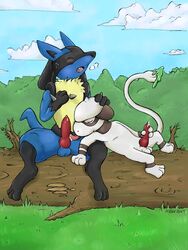 color cum day feral fur handjob interspecies irene licking lucario male male_only masturbation multiple_males nude outdoors penis pokemon pokemon_(species) sitting smeargle tagme yaoi