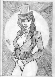 1girls 2005 black_and_white dc female female_only mark_coon monochrome solo straight_hair tagme zatanna