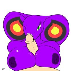 arbok big_breasts breasts cobra cum faceless_male female female_focus green_eyes huge_breasts human male nintendo nipples paizuri penis pokemon purple_body pussy scales sebrina_arbok simple_background smile smiling smiling_at_viewer snake white_background