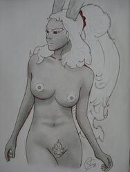 1girls 2d bunny_ears female female_only female_pubic_hair final_fantasy final_fantasy_xii fran_(ffxii) humanoid kemonomimi monochrome pubic_hair pussy silver_hair sketch solo solo_female viera