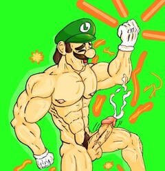 brown_hair color cum facial_hair hair hat human luigi male male_only mario_(series) moustache muscles muscular_male nintendo nude penis solo straight_hair tagme yrrek