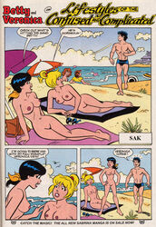 2girls archie_comics beach betty_and_veronica betty_cooper black_hair blonde_hair breasts multiple_girls nude pussy sak veronica_lodge