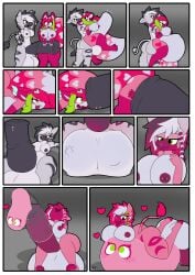 absurd_res animal_genitalia animal_penis anthro balls big_balls big_breasts big_penis bite blush bodily_fluids breasts canid canine cock_vore comic condom cum cum_inflation cum_inside cum_transformation cum_vore digestion digital_media_(artwork) duo ear_bite ear_piercing equid equine equine_genitalia erection facial_piercing female female_penetrated filled_condom fur genital_fluids genital_piercing genitals green_eyes gynomorph gynomorph/female gynomorph_penetrating hair heart_(marking) heart_symbol hearts_around_head hi_res huge_balls huge_breasts huge_penis hyper hyper_balls hyper_genitalia hyper_penis inflation intersex intersex/female intersex_penetrating mammal markings nipples nose_piercing nose_ring nova_(nsfx) nude orange_eyes penetration penile penis penis_piercing piercing pink_body ring_piercing sent sex sexual_barrier_device starrydraco strawberri_(starrydraco) tail therrigon thick_thighs tongue transformation vore wearing_condom white_body white_fur zebra