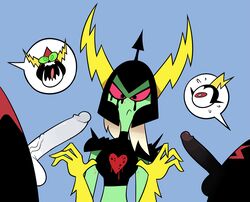 1girls 2019 2boys alien angry black_skin commander_peepers disney female green_eyes green_skin helmet lord_dominator lord_hater miscon no_humans penis red_eyes simple_background skull tagme tongue wander_over_yonder white_skin