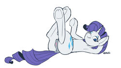 anus ass crotchboobs female feral friendship_is_magic lying my_little_pony neoncel nipples on_back one_eye_closed presenting puffy_anus pussy rarity_(mlp) solo underhoof wink