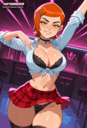 1girls ai_generated artoonizer ass ben_10 big_ass big_breasts black_bra black_panties blush bra breasts cameltoe cartoon_network choker dancer dancing earrings female ginger ginger_hair green_eyes gwen_tennyson gwen_tennyson_(classic) hairclip hands_up jewelry lace lace-trimmed_bra lace-trimmed_panties legs_together light-skinned_female light_skin lingerie looking_at_viewer navel orange_hair panties patreon patreon_username plunging_neckline posing pussy red_hair red_skirt school_uniform schoolgirl shiny_skin shirt short_hair short_sleeves skirt smile solo solo_female solo_focus standing stomach stud_earrings thick_hips thick_thighs thighhighs underwear white_shirt wide_hips