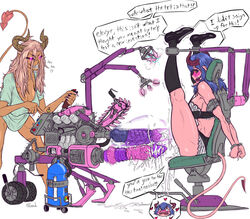 bondage demon_girl machine orange_skin pink_skin plasmidhentai sex_machine succubus