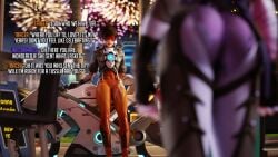 2girls 3d ass big_ass blizzard_entertainment cameltoe dialogue dinoboy555 female female_only overwatch text tracer widowmaker