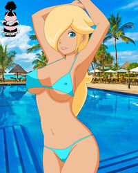 arms_up bikini erect_nipples female female_only light-skinned_female light_skin mario_(series) nintendo pervyangel photo_background princess_rosalina solo solo_female