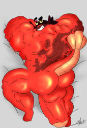 abs biceps big_ass big_penis brawl_stars clancy_(brawl_stars) crustacean laying_down lobster_humanoid male_only muscular pecs pillow tagme yetdarked