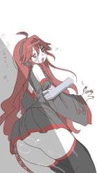 1girls artist_request ass bent_over blush bottomless bottomless_female breasts clothed clothing color dialogue disembodied_hand female female_focus female_only hair hair_down japanese_text kasane_teto light_skin looking_at_partner open_eyes open_mouth partially_clothed red_eyes red_hair simple_background small_breasts source text thick_thighs thighs twitter_link utau white_background