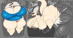 abdominal_bulge aggretsuko ambiguous_penetration anthro areola balls big_balls big_breasts big_butt big_penis black_eyes blush bodily_fluids breasts butt canid canine clothing cum cum_inside duo english_text female female_penetrated fennec_fox fenneko fox genital_fluids genitals grey_areola heart_symbol hi_res huge_balls huge_breasts huge_butt huge_hips huge_penis huge_thighs hyper hyper_balls hyper_breasts hyper_genitalia hyper_penis latluxlula looking_at_viewer male male/female male_penetrating male_penetrating_female mammal nude onomatopoeia open_mouth panties penetration penis profanity sanrio sex shirt slightly_chubby sound_effects tan_body text thick_thighs tongue tongue_out topwear true_fox underwear wide_hips