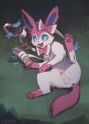 animal_genitalia animal_penis anus balls bodily_fluids butt canid canine canine_genitalia canine_penis digital_drawing_(artwork) digital_media_(artwork) digital_painting_(artwork) eeeevio eeveelution feral generation_6_pokemon genital_fluids genitals grass hi_res lube lying male mammal nintendo on_back painting_(artwork) pawpads paws penis plant pokemon pokemon_(species) sex_toy shaded sheath solo sylveon toy transparent_sex_toy