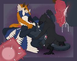 afterglow anthro arousal avian bird corvid cum cum_inside cuntboy dragon feral fur furred_dragon group group_sex gryphon hi_res internal intersex knot male neshi neshi_(character) original_characters paws penetration penis petting pussy raven_(bird) sex sperm_cell threesome wings