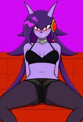 ai_generated amethia_(jh-production) anthro black_bra black_panties couch dragon female freedom_planet freedom_planet_2 looking_at_viewer oc smile water_dragon