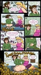 2girls big_ass blonde_hair brown_hair bubble_ass bubble_butt embarrassed fart fart_cloud fart_fetish farting pants_down tahhaut
