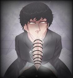 1boy black_hair blowjob censored censored_penis chain checkered_floor clothed clothed_sex color cum cum_bubble cum_in_mouth cum_inside cum_out_nose cum_splatter cum_spurt cum_through_nose curly_hair disaste1960713 drool drool_on_penis ear_piercing emotionless fellatio gay gay_blowjob gay_oral gay_sex hi_res kamen_rider kamen_rider_zeztz_(series) kneeling kneeling_oral_position long_penis looking_up looking_up_at_viewer male male/male male_focus male_only motion_lines musk musk_clouds nose_bubble on_knees oral oral_sex orgasm pants_down pants_open paper papers papers_on_floor penis penis_in_mouth penis_out pov pov_crotch saliva saliva_on_penis suit suit_jacket sweat sweatdrop sweating three_(kamen_rider_zeztz) tiled_floor tremble_lines tremble_spikes trembling vacuum_blowjob vacuum_fellatio veins veiny veiny_penis white_suit white_suit_jacket yaoi