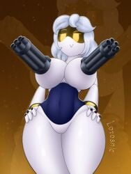 1girls artist_request breasts breasts_out female female_only gun lotosnic machine_gun murder_drones v_(murder_drones)