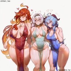 3girls ai_generated big_ass big_breasts big_butt big_nipples big_thighs dress female genshin_impact honkai:_star_rail hoyoverse mihoyo patreon_link print_tax5 sexy sexy_body twitter twitter_link