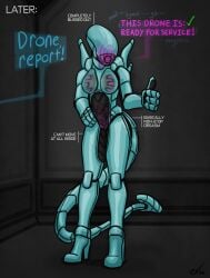 alien alien_(franchise) anthro blue_body blue_head dildo dildo_vibrator drone dronesuit dronification exophile female grey_body grey_skin hi_res hypnosis hypnotic_visor machine massage mind_control nude restraints sex_toy slim solo speech_bubble spiral story story_in_description text thinking vibrator x-ray_view xenomorph