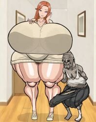 1boy 1girl 1girls areola areolae big_breasts big_nipples bigger_female brave:feat breasts breasts_bigger_than_head bulge bulge_through_clothing curvy dosanko_gal_wa_namara_menkoi duo earrings female fuyuki_mai ginger huge_breasts huge_cock large_areolae large_balls large_penis larger_female light_skinned_female long_hair looking_at_viewer male male/female milf necklace older_male painted_nails penis pubic_hair pubic_hair_peek purple_eyes see-through size_difference slightly_chubby smaller_male smile standing sweatdrop thick_thighs tits ugly_bastard venus_body voluptuous voluptuous_female wedding_ring wide_hips
