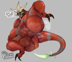 absurd_res animal_genitalia anthro anus armored_dragon_(kaijudo) balls beast_kin bodily_fluids bubble_butt butt claws dialogue donisette dragon english_text fangs fully_sheathed genitals grey_background hi_res horn hybrid kaijudo kaijudo_rise_of_the_duel_masters licking looking_at_viewer male markings muscular musk musky_anus mythological_creature mythological_scalie mythology raised_leg red_body saggy_balls saliva saliva_on_sheath saliva_string scalie self_lick sheath simple_background solo spiked_tail spikes spikes_(anatomy) tail tail_anus tatsurion_the_unchained teeth text tongue tongue_bath tongue_out