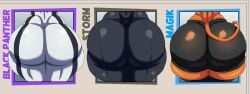 3girls alternate_color alternate_costume ass ass_chart ass_comparison ass_focus big_ass black_panther_(marvel) black_panther_(shuri) bodysuit bubble_butt charge_sol clothing demon demon_girl fat_ass female female_only huge_ass large_ass magik_(illyana_rasputin) magik_(marvel_tokon) marvel marvel_tokon:_fighting_souls massive_ass png red_skin shorts shuri_(marvel) storm_(marvel_tokon) storm_(x-men) tail thick_ass thick_thighs thunder_thighs wide_hips