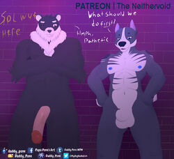 absurd_res baereyan balls beard canid canine canis collaboration daddy_pone domestic_dog erection facial_hair fluffy hairy hi_res humanoid_penis male mammal muscular nipples penis scar size_difference smile smirk tattoo the_neithervoid ursid ursion yaoi