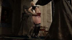 1girls ambush anal ashley_graham belly_bulge black_blouse black_clothing blonde_hair casual_clothes cultist high_socks impossible_fit jack_krauser luxurious microskirt multiple_boys parody raped_by_enemy raped_female resident_evil_4_remake skirt skirt_lift sneakers surprised torn_clothes zealot_(resident_evil)