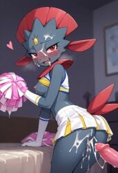 after_sex after_vaginal ai_generated cheerleader_uniform creampie cum_in_pussy cum_inside leaking_cum pokemon_(species) vaginal weavile