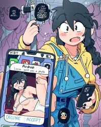 bikini large_breasts lucia_(scott_malin) original original_character phone_screen scott_malin tagme