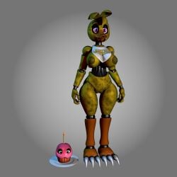 1:1 2025 3_toes 3d_(artwork) ambiguous_gender animatronic anthro areola avian beak bib big_breasts bird black_eyelids black_eyes breasts brown_areola brown_nipples candle chica_(fnaf) chicken claws clothing cupcake cupcake_(fnaf) dark_areola dark_nipples digital_media_(artwork) duo feet female five_nights_at_freddy's food food_creature full-length_portrait galliform genitals glistening glistening_body grey_background hi_res living_cupcake machine nipple_dip nipples non-mammal_breasts non-mammal_nipples non-mammal_vulva octal orange_beak phasianid plate portrait profanity purple_eyes robot robot_anthro scottgames sharp_teeth simple_background standing talons teeth text text_on_clothing thick_thighs toes toothed_beak vulva yellow_body yellow_text