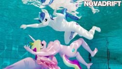 16:9 3d_(artwork) anthro anthrofied balls big_breasts blender_(artwork) blender_cycles_(artwork) blue_glans blue_penis breasts butt cutie_mark digital_media_(artwork) duo equid equine erection female friendship_is_magic fur genitals glans hair hasbro hi_res horn horse humanoid_genitalia humanoid_penis male male/female mammal my_little_pony mythological_creature mythological_equine mythology nipples novadrift nude penis pink_body pony princess_cadance_(mlp) shining_armor_(mlp) skinny_dipping tail text underwater water white_body widescreen winged_unicorn wings
