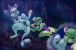 2girls air_kiss breath_holding breathhold breathplay dragon-tear drowning exhibitionism female freggie_(dragon-tear) frog nintendo one_piece_swimsuit pokemon presenting psychobat swimsuit swimwear underwater vaporeon varra_(dragon-tear)