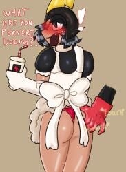 ! ass black_hair blush commander_peepers embarrassed glass glass_cup groping groping_ass human_version maid maid_outfit maid_uniform sunnypawsy surprised surprised_expression touching_ass trans_man_(lore) wander_over_yonder watchdog