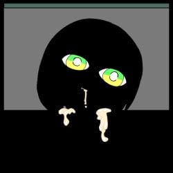 1boy 1girl after_fellatio artist_request chis-a closed_mouth cum_in_mouth cumdrip dark expressionless green_eyes hetero mv_character penis short_hair silhouette silhouette_sex voisona white_pupils