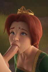 1girl ai ai_assisted ai_generated blowjob blue_eyes cum cum_on_face dirtmaster dreamworks fellatio oral oral_sex princess princess_fiona princess_fiona_(human) questionable_consent red_hair shrek_(series) sucking sucking_dick sucking_off sucking_penis woods