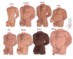 8boys bara belly body_comparison body_hair demoman_(team_fortress_2) engineer_(team_fortress_2) heavy_(team_fortress_2) male_only medic_(team_fortress_2) muscular plna scout_(team_fortress_2) sniper_(team_fortress_2) soldier_(team_fortress_2) spy_(team_fortress_2) team_fortress_2 twink