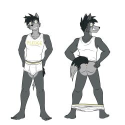 1:1 anthro anus barefoot black_hair briefs butt canid canine clothed clothing detailed_anus feet fox fox_ears fox_tail front_view fuze grey_fox hair hand_on_butt hand_on_own_butt hi_res looking_at_viewer looking_back male mammal partially_clothed presenting presenting_anus rear_view shirt simple_background smile smiling_at_viewer solo spread_anus spread_butt spreading spreading_own_butt standing tail tank_top text text_on_clothing tighty_whities topwear underwear underwear_down urocyon white_briefs white_clothing white_underwear yellow_eyes zuko_casino