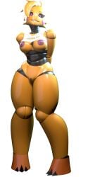 1:2 2025 3_toes 3d_(artwork) animatronic anthro areola atumalaca avian beakless bib big_breasts bird black_sclera blonde_hair breasts brown_vulva chicken clothing dark_areola dark_nipples digital_media_(artwork) eyelashes fangs feet female five_nights_at_freddy's five_nights_at_freddy's_2 full-length_portrait galliform genitals glowing glowing_eyes grin grinning_at_viewer hair hands_behind_back hi_res looking_at_viewer machine nipples non-mammal_breasts non-mammal_nipples non-mammal_vulva phasianid pink_eyes portrait purple_areola purple_nipples robot robot_anthro scottgames short_hair simple_background smile smiling_at_viewer solo standing teeth text text_on_clothing thick_thighs toes toy_chica_(fnaf) vulva white_background wide_hips yellow_body