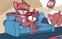 1boy1girl anthro anthro_female anthro_male anthro_only arms_crossed arms_crossed_under_breasts ass ass_focus bending_over bent_over big_breasts blue_eyes blushing bra_only cat_ears cat_tail catboy catgirl collar couch crossed_legs cub delia_(ajmarekart) feline feline_humanoid fur furry furry_only green_eyes half-dressed hand_on_thigh heat_(temperature) hot ice_cream looking_at_another looking_at_breasts male/female mother_and_child murphy_(ajmarekart) murphy_and_mitzi nipples object_in_mouth older_female_and_younger_male panties_only pussy pussy_lips semi_clothed sketchintheshade steaming_body steamy_body summer sweat sweating sweating_body sweaty sweaty_ass sweaty_breasts tail tail_up thought_bubble whiskers