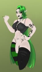 elf elf_ears futanari green_hair penis szycrotic tagme tagme_(artist) tattoo tattoos thighhighs trans_woman vtuber
