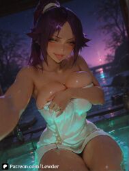 1girls ai_generated ass ass_focus big_ass big_breasts bleach bleach:_the_thousand-year_blood_war blush breast_grab breasts clothes clothing cute cute_face exposed_breasts female female_focus large_ass large_breasts light-skinned_female light_skin long_hair looking_at_viewer open_mouth purple_hair pussy sexy sexy_body sexy_female sexy_pose shihouin_yoruichi sitting yellow_eyes yoruichi younger_female