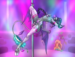 demon_girl fishnets orange_skin plasmidhentai pole_dancing stripper succubus