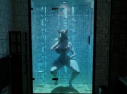 1girls aquaphilia big_breasts breasts bubbles female ippan_josei masturbate masturbation my_hero_academia nipples nude peril puffy_cheeks shower solo underwater zantzusui